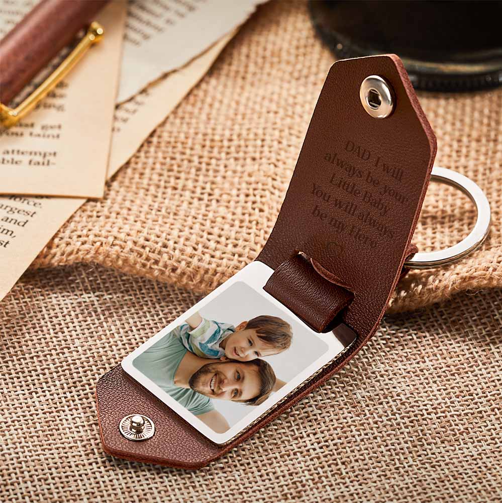 232428063424512005 Custom Leather Photo Text Keychain DAD I will always be your Little Baby You will always be my Hero
