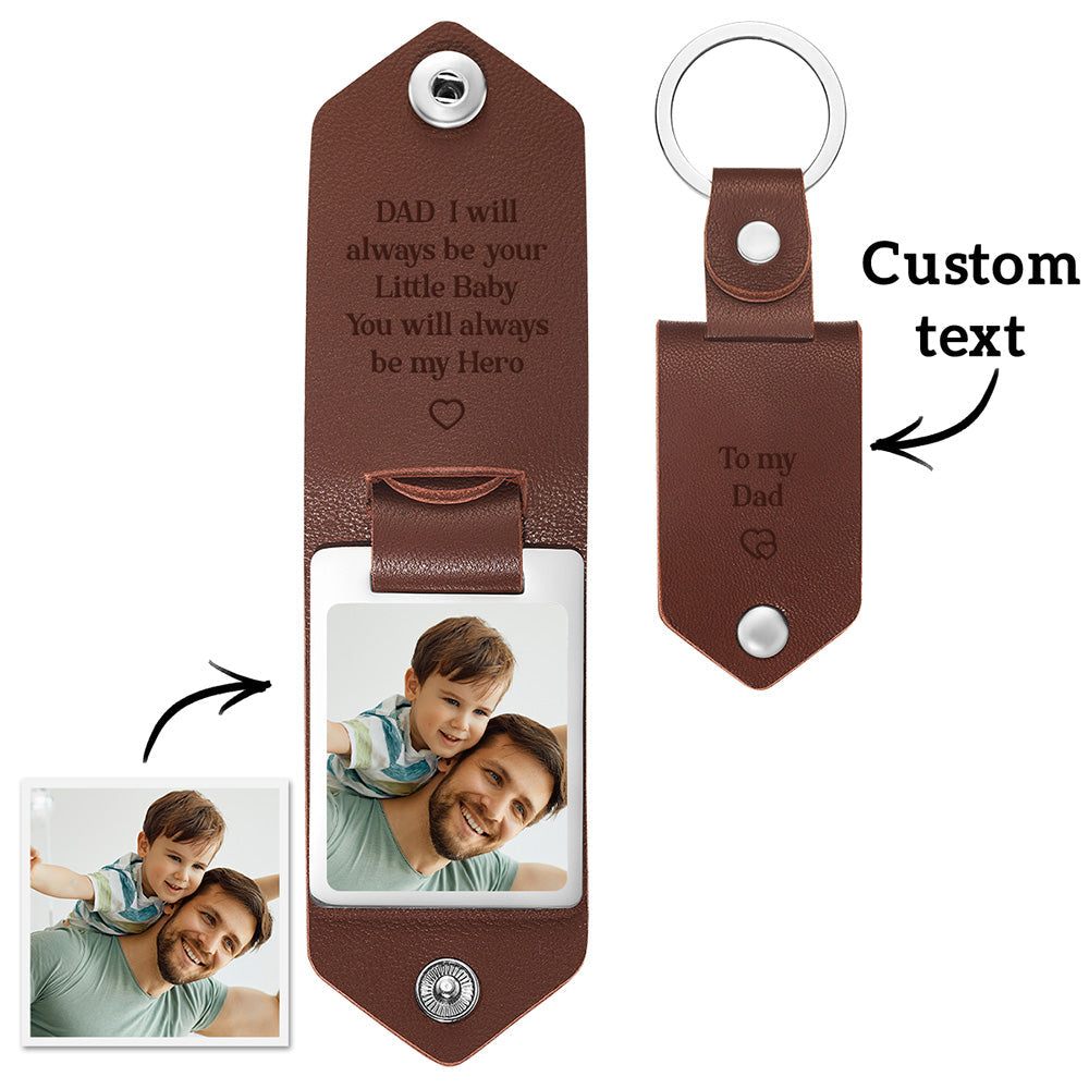 232428063424512006 Custom Leather Photo Text Keychain DAD I will always be your Little Baby You will always be my Hero