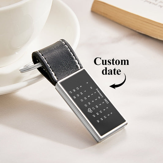 Personalized Calendar Leather Keychain Custom Date Unique Keyring Anniversary Gift Emporium Discounts