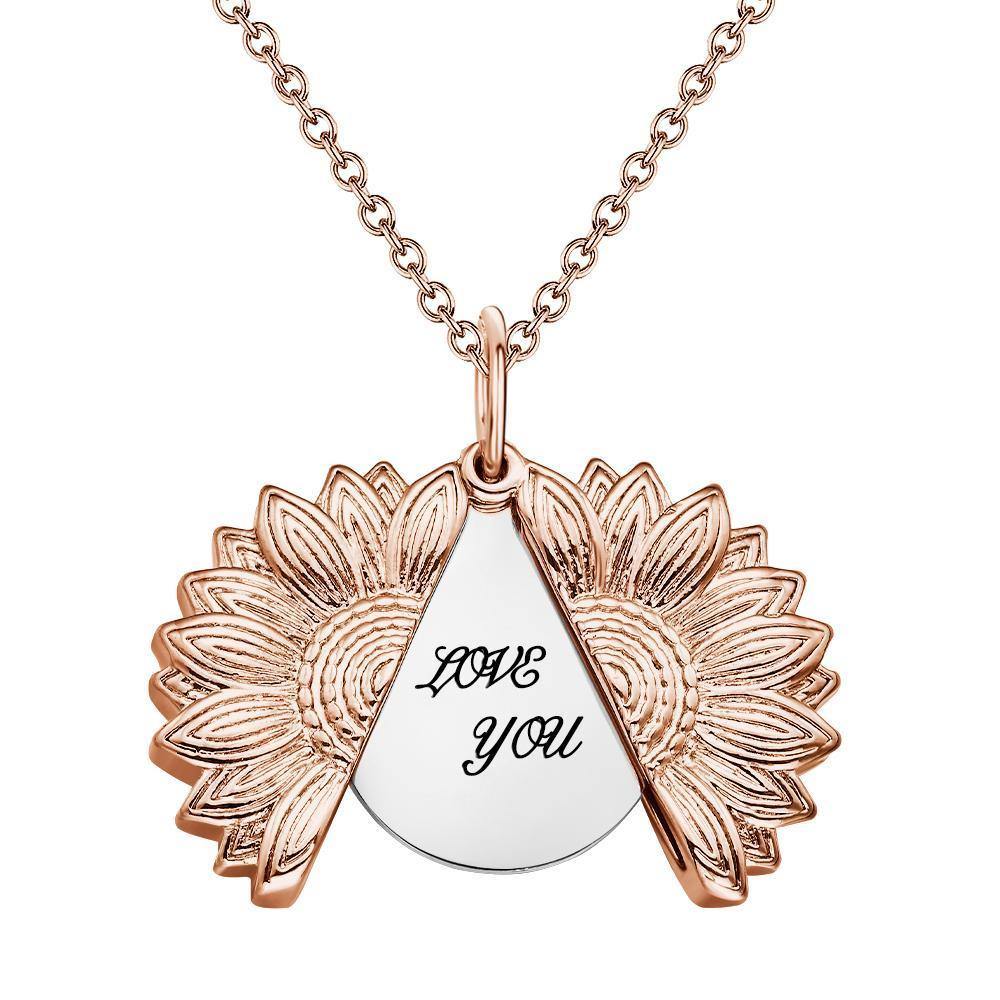 Custom Engraved Text Sunflower Locket Necklace Emporium Discounts