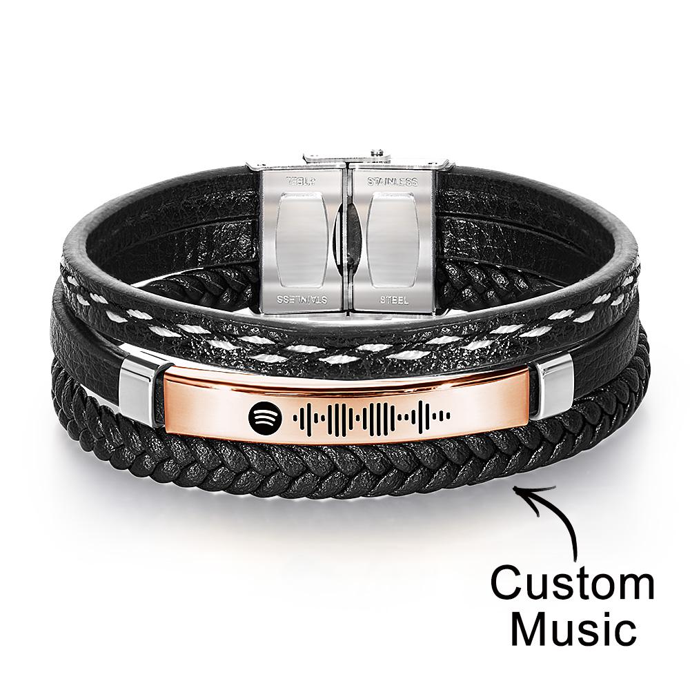 Scannable Spotify Code Bracelet Personalized Multy Layer Leather Bracelet for Men | Emporium Discounts | Rose Gold