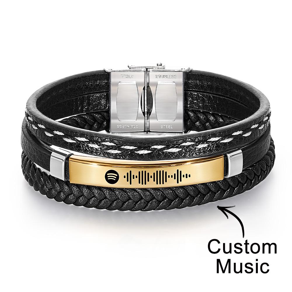 Scannable Spotify Code Bracelet Personalized Multy Layer Leather Bracelet for Men | Emporium Discounts | Gold