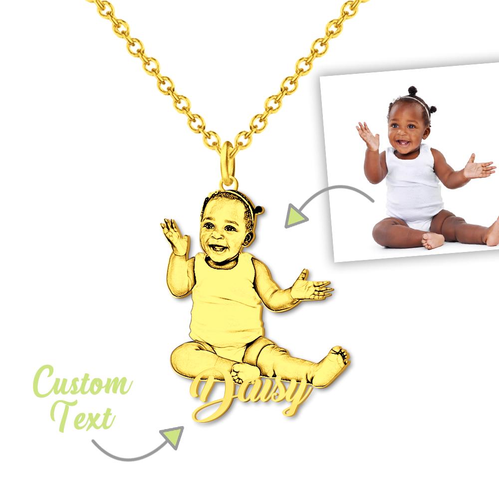 Custom Engravable Photo Tag Necklace Stainless Steel Unique Gifts - Gold