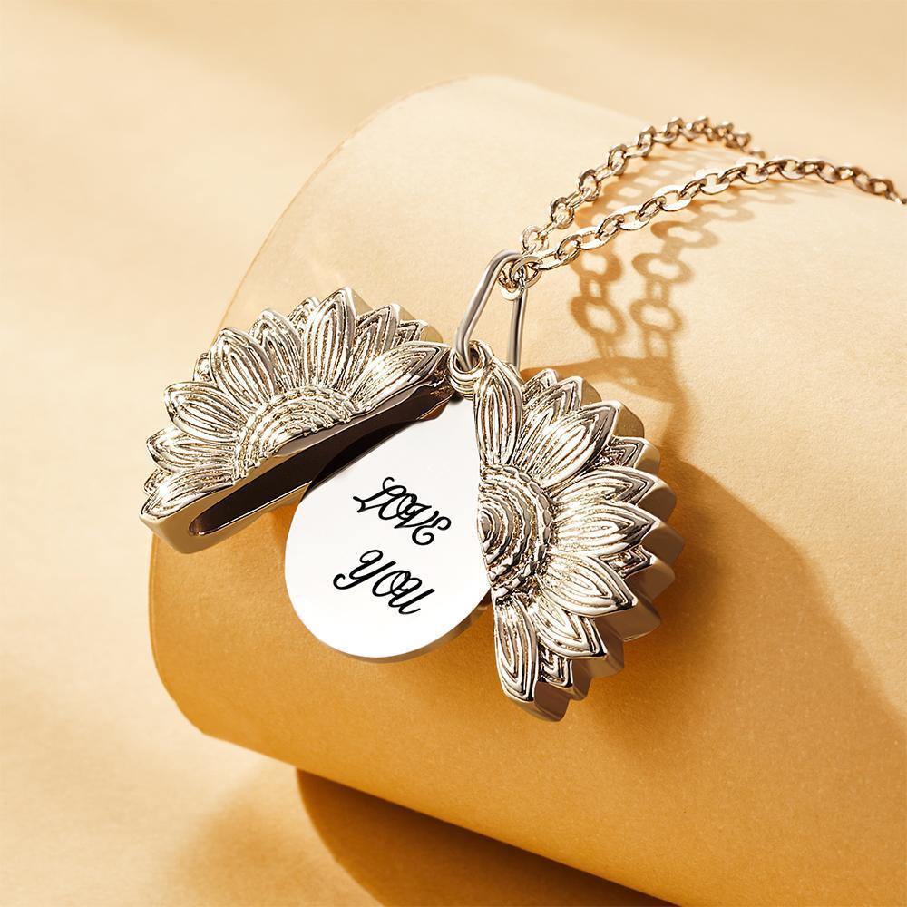 Custom Engraved Text Sunflower Locket Necklace Emporium Discounts