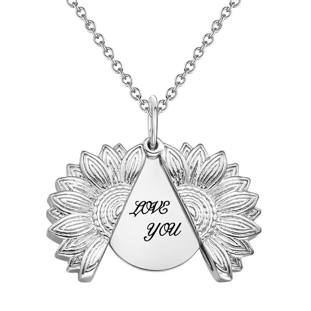 Custom Engraved Text Sunflower Locket Necklace Emporium Discounts