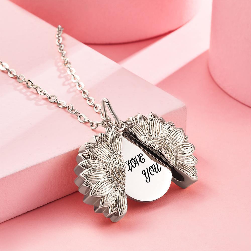 Custom Engraved Text Sunflower Locket Necklace Emporium Discounts