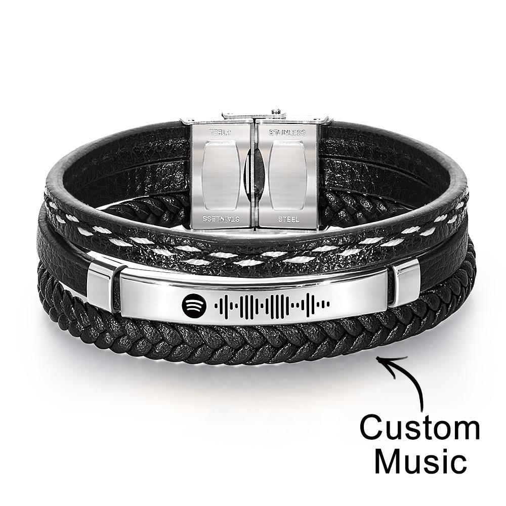 Scannable Spotify Code Bracelet Personalized Multy Layer Leather Bracelet for Men | Emporium Discounts 