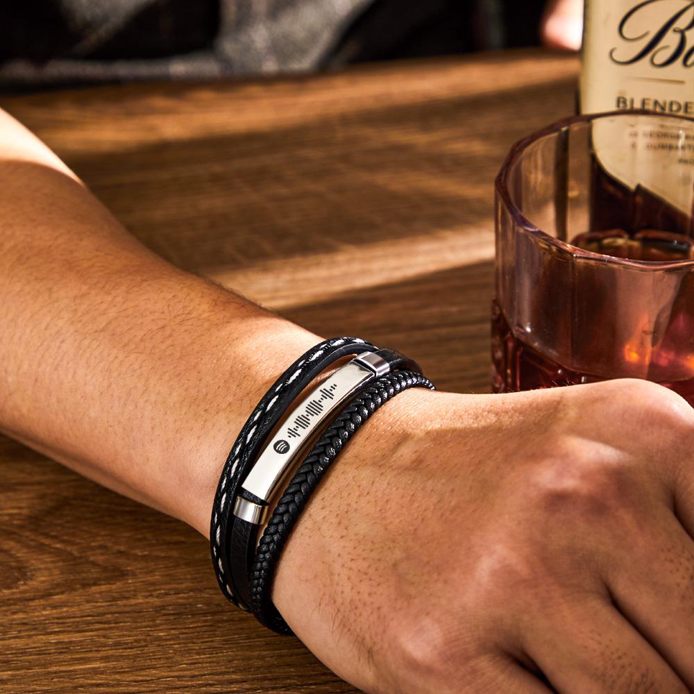 Scannable Spotify Code Bracelet Personalized Multy Layer Leather Bracelet for Men | Emporium Discounts 