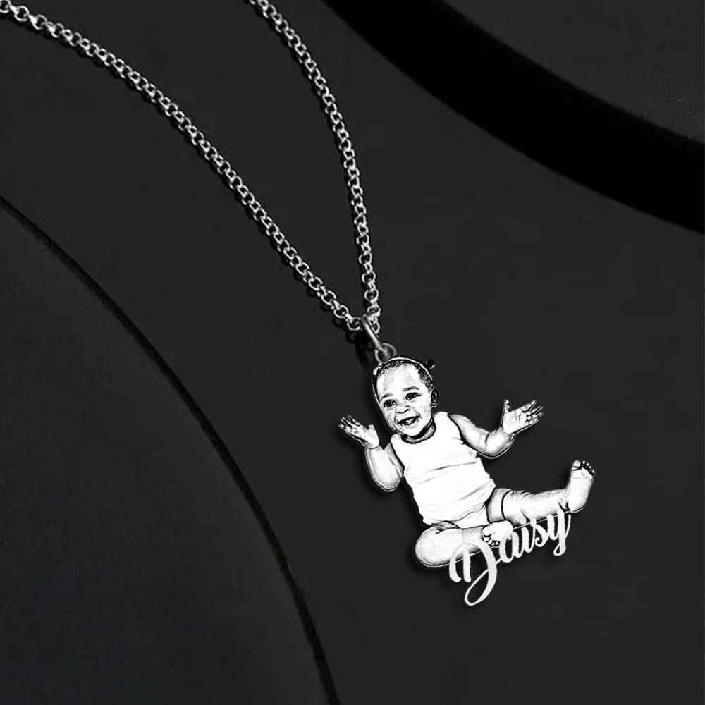 Custom Engravable Photo Tag Necklace Stainless Steel Unique Gifts -Silver necklace