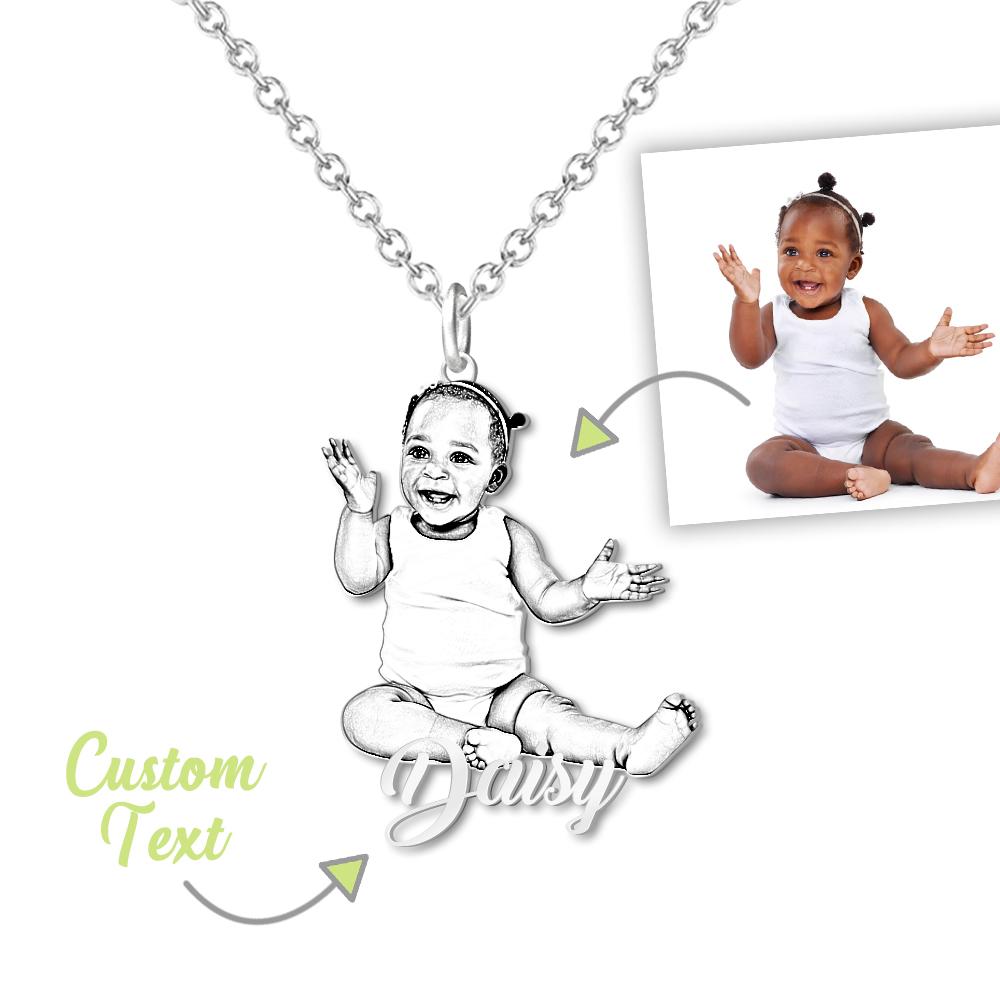 Custom Engravable Photo Tag Necklace Stainless Steel Unique Gifts - Silver necklace