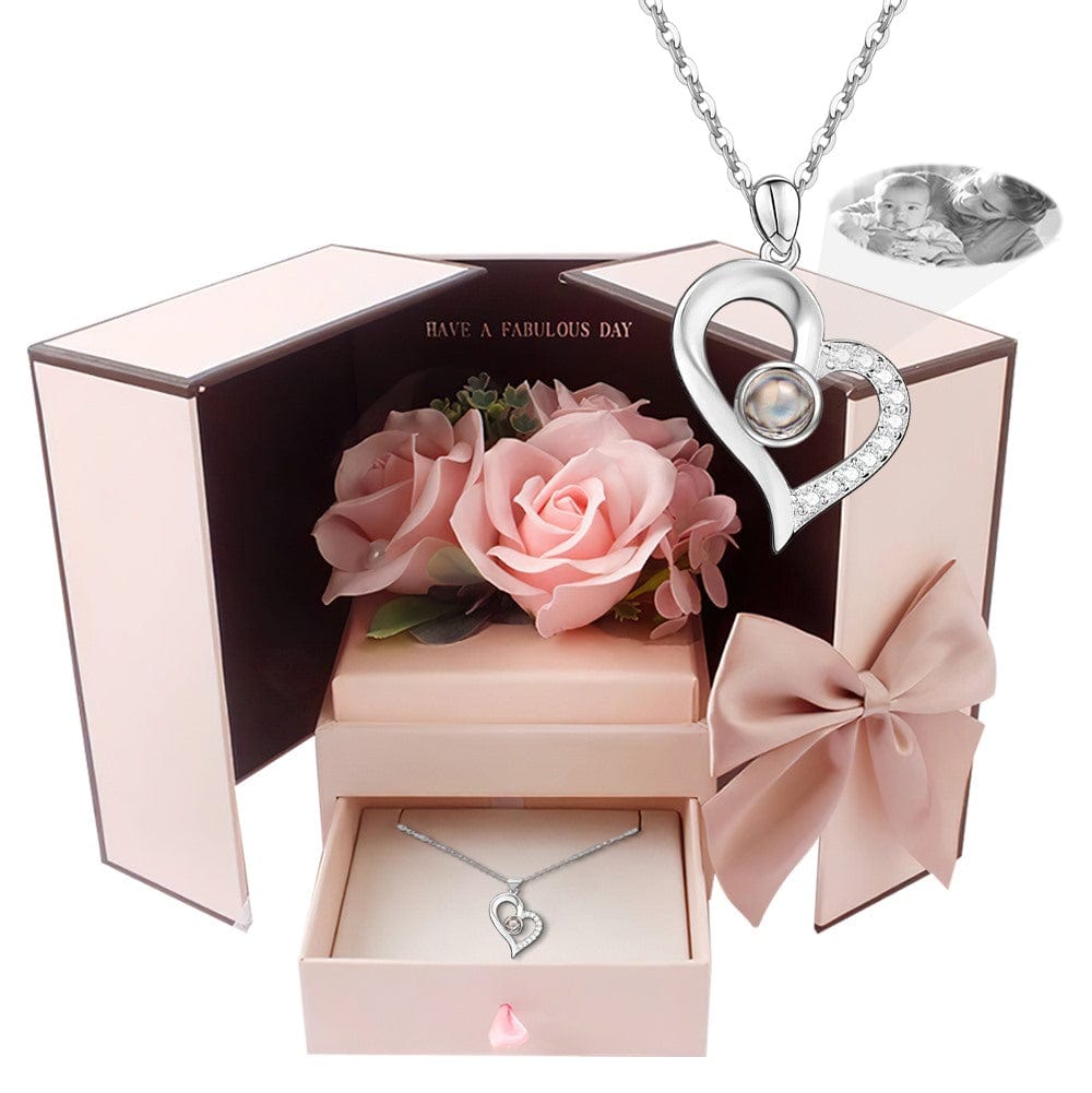 Photo Projection Necklace With Eternal Flower Jewelry Box Gifts for Mum or Your Love One - 2 Colors