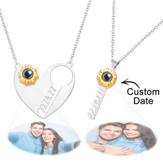 Custom Projection Necklace Personalized Date Key of Heart Couple Necklace Emporium Discounts