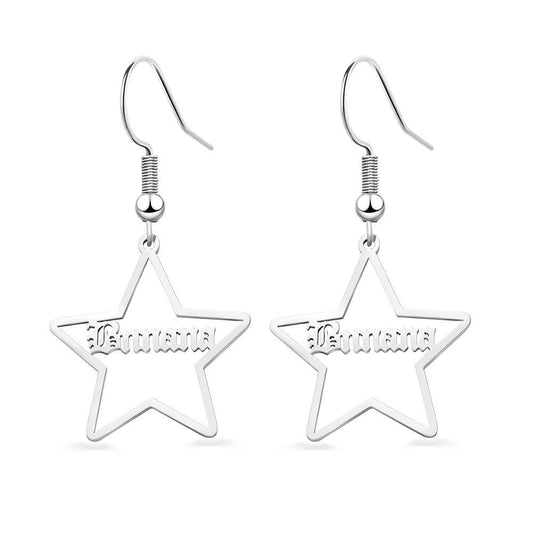 Custom Engraved Name Earrings Stainless Steel Star-shaped Earrings