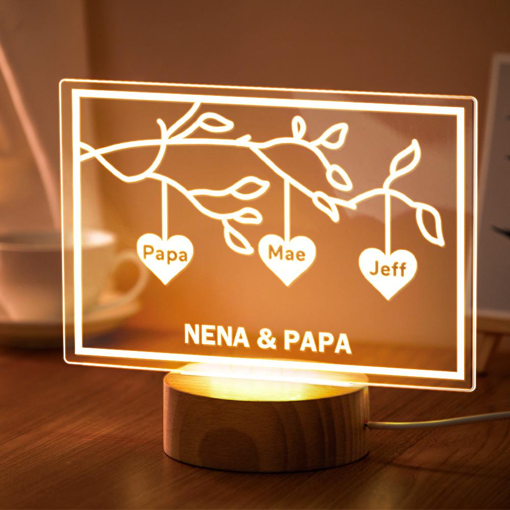 Custom Family Tree LED Night Light Engraved Name 3-8 Decor Anniversary Gifts