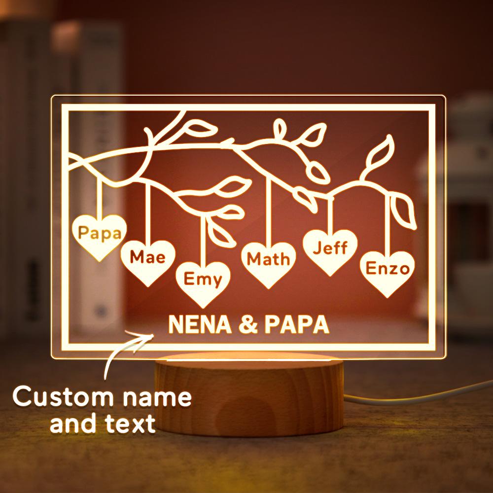 Custom Family Tree LED Night Light Engraved Name 3-8 Decor Anniversary Gifts
