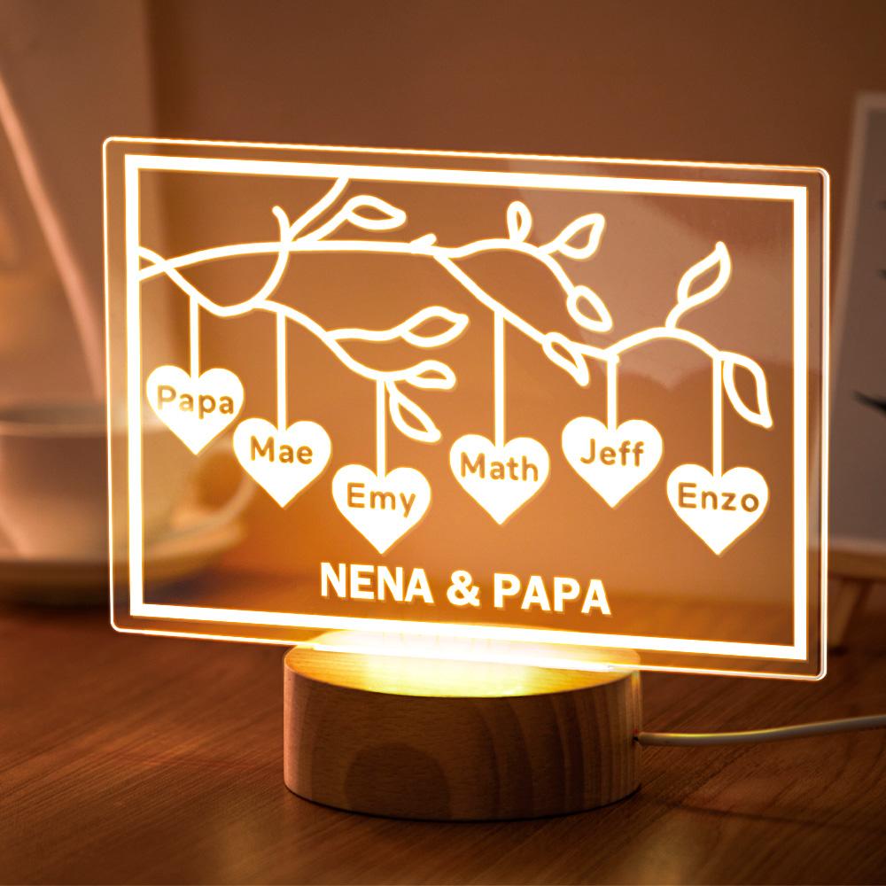 Custom Family Tree LED Night Light Engraved Name 3-8 Decor Anniversary Gifts