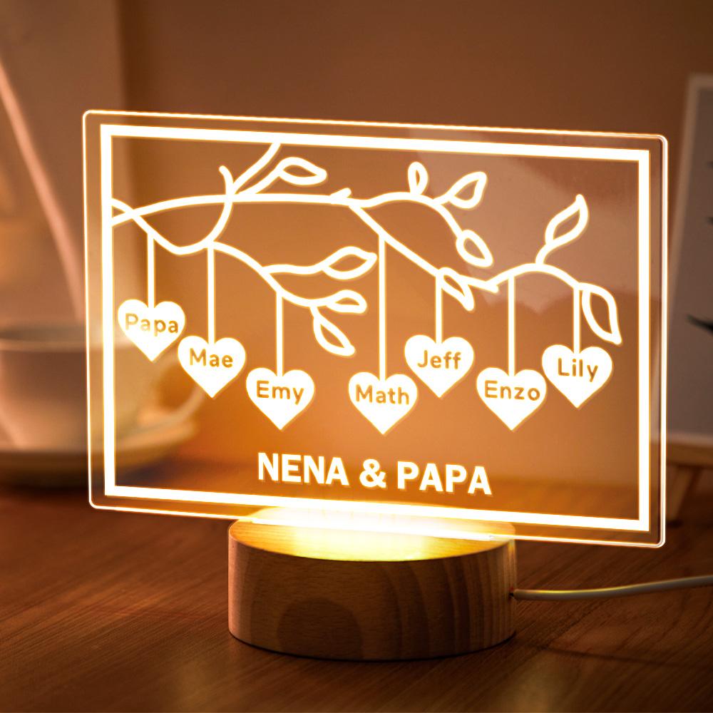 Custom Family Tree LED Night Light Engraved Name 3-8 Decor Anniversary Gifts