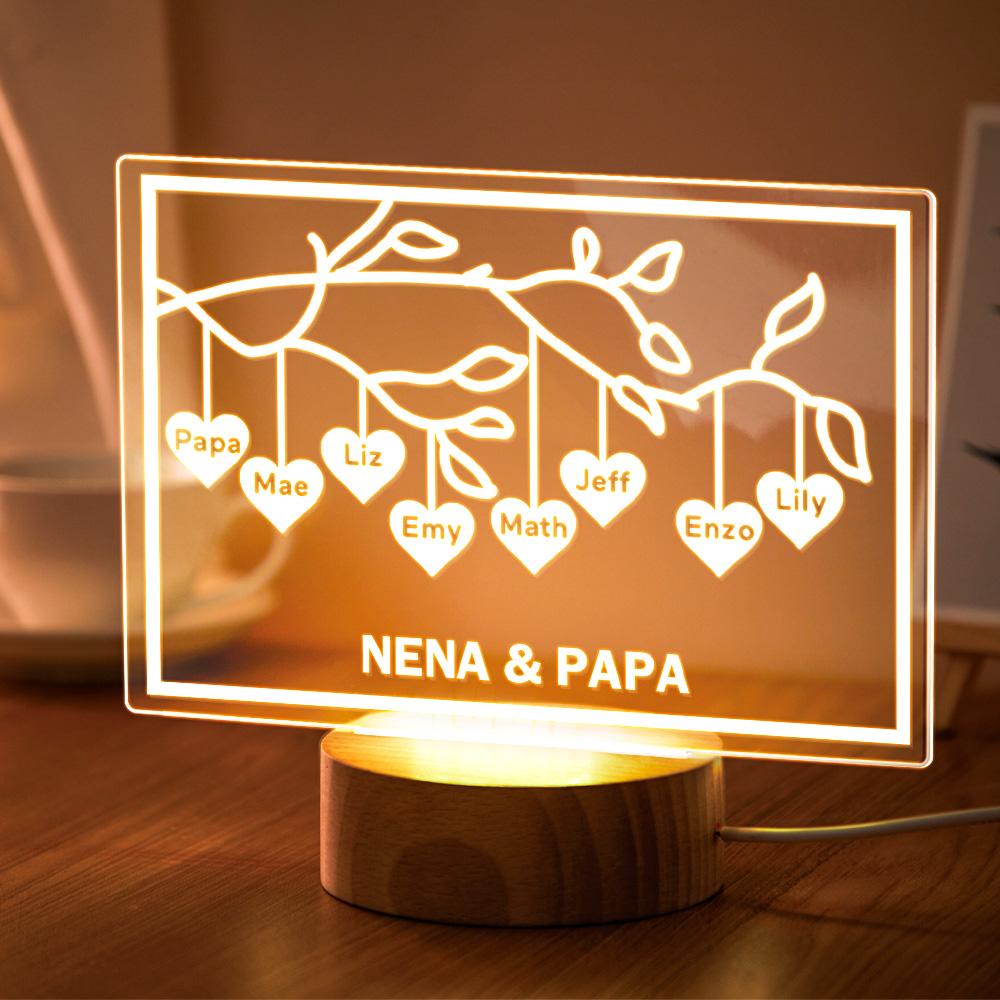 Custom Family Tree LED Night Light Engraved Name 3-8 Decor Anniversary Gifts