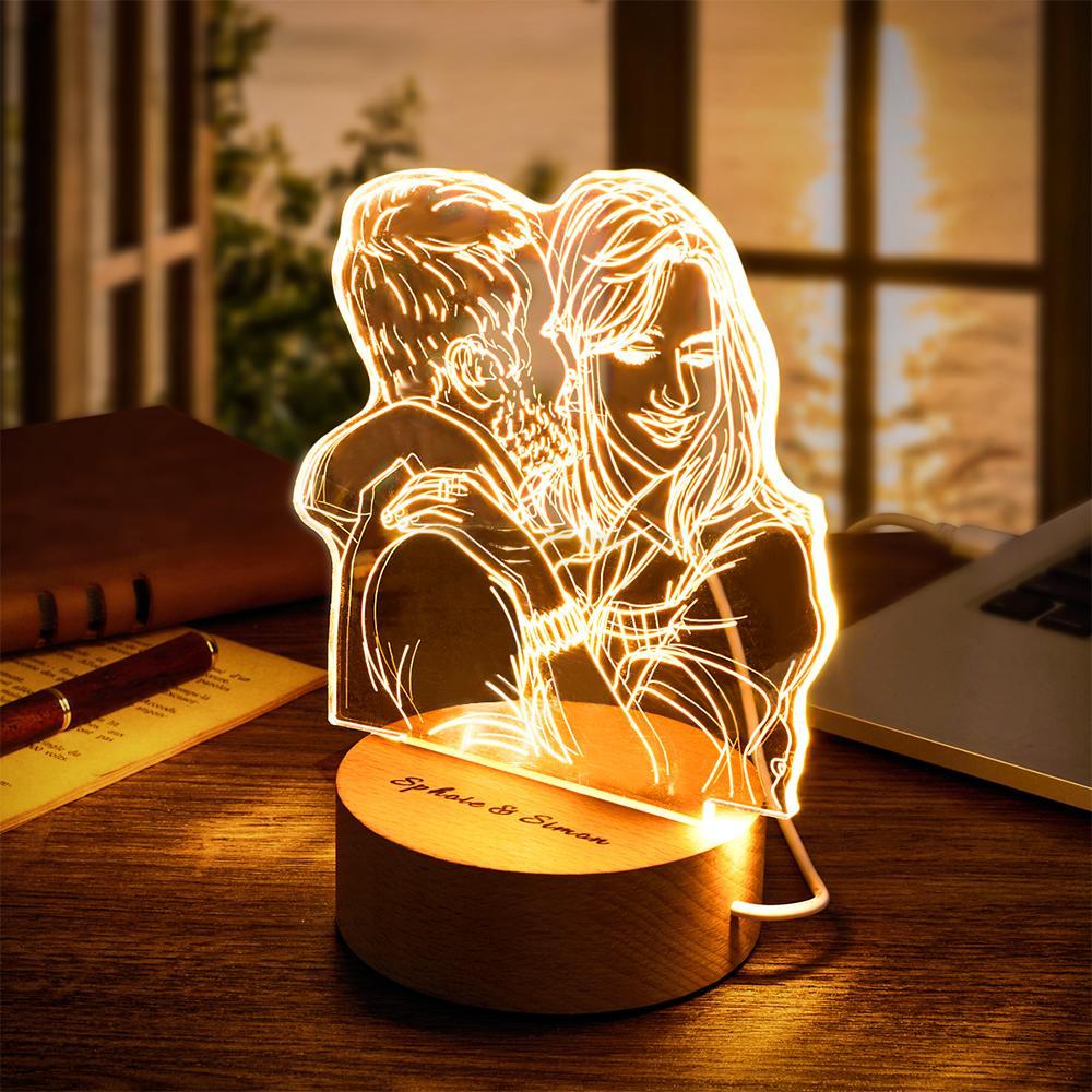 Custom Acrylic 3D Photo Lamp LED Night Lights With Wood Base Emporium Discounts