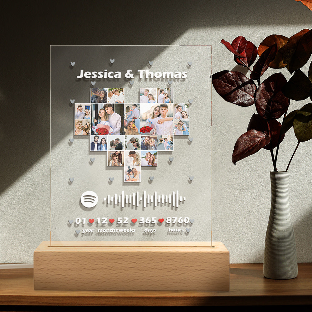 Wedding Gift for Her Custom Spotify Code Heart Keychain/Plaque/Night Light - 21 Photos Emporium Discounts Lamp Holder Size:150mm*45mm*30mm