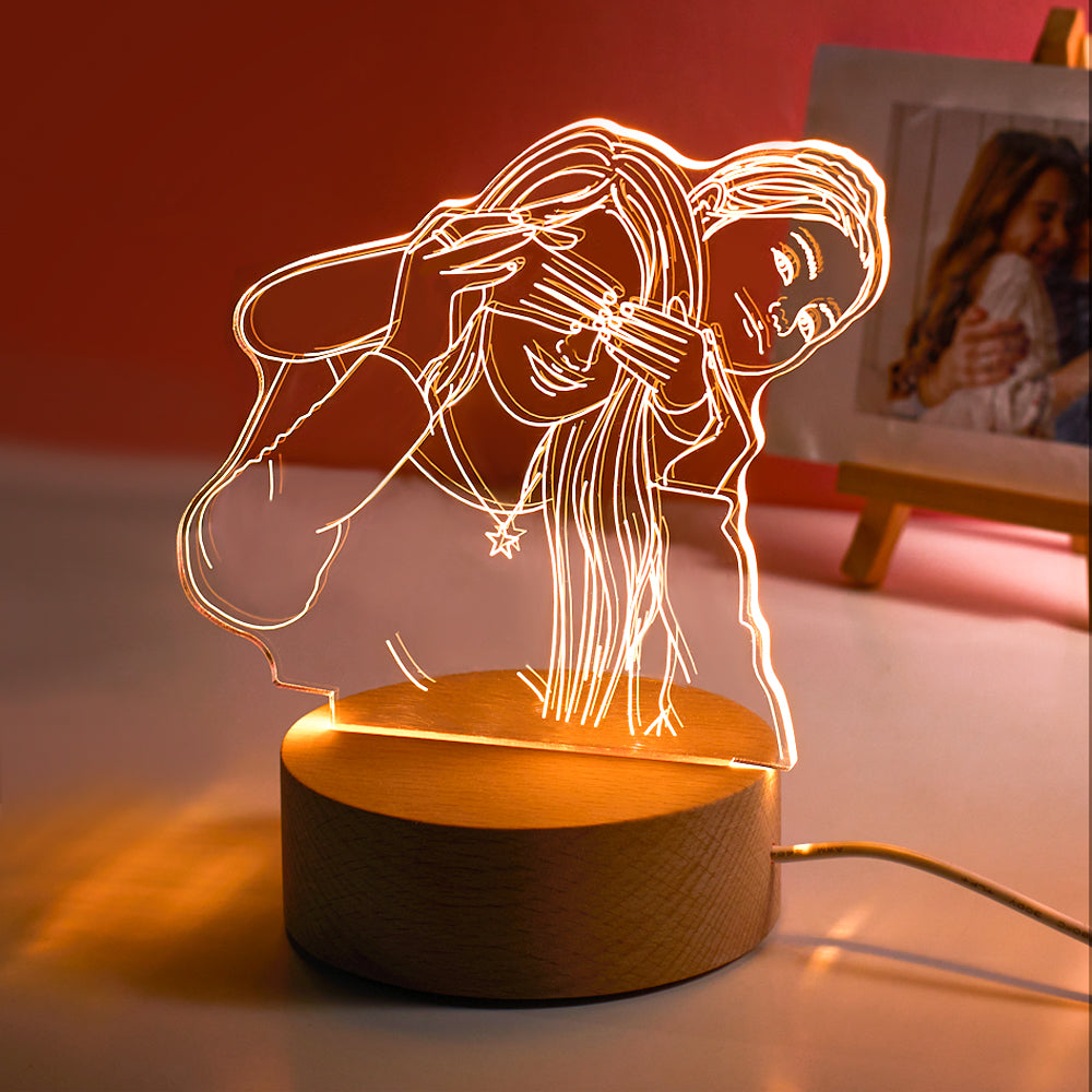 Custom Acrylic 3D Photo Lamp LED Night Lights With Wood Base Emporium Discounts