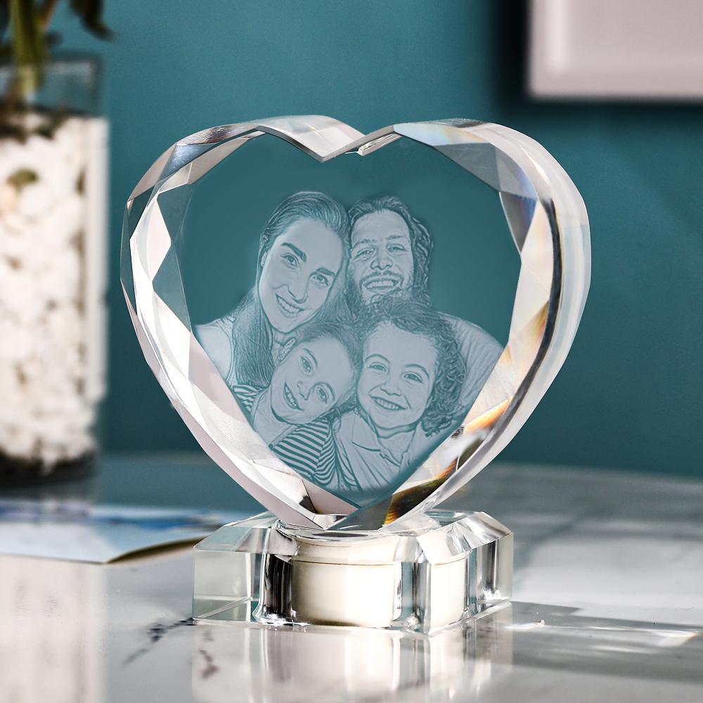 3D Laser Engraved Heart Crystal Photo Frame with Light Up LED Base Emporium Discounts