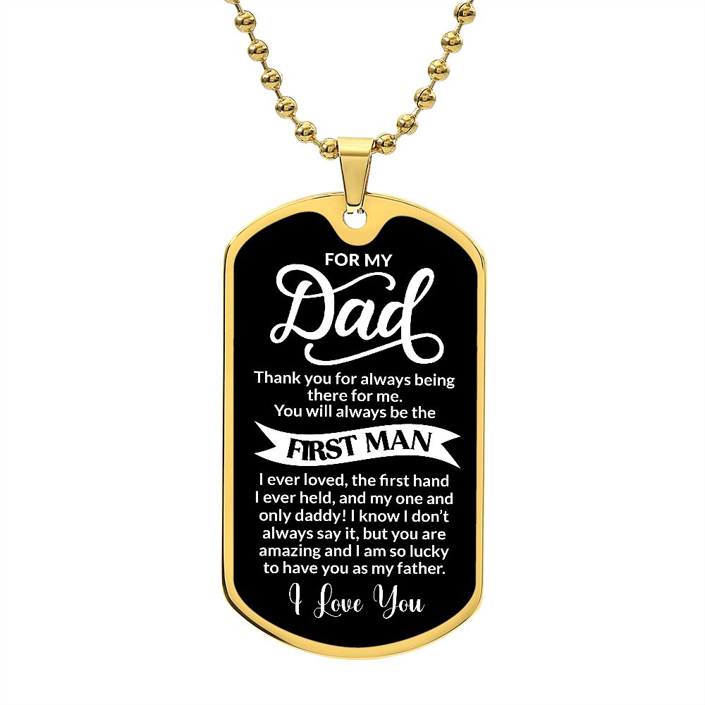 For my Dad Pendants Miliary Necklaces I Love You Engrave on the back Your words Here Gold