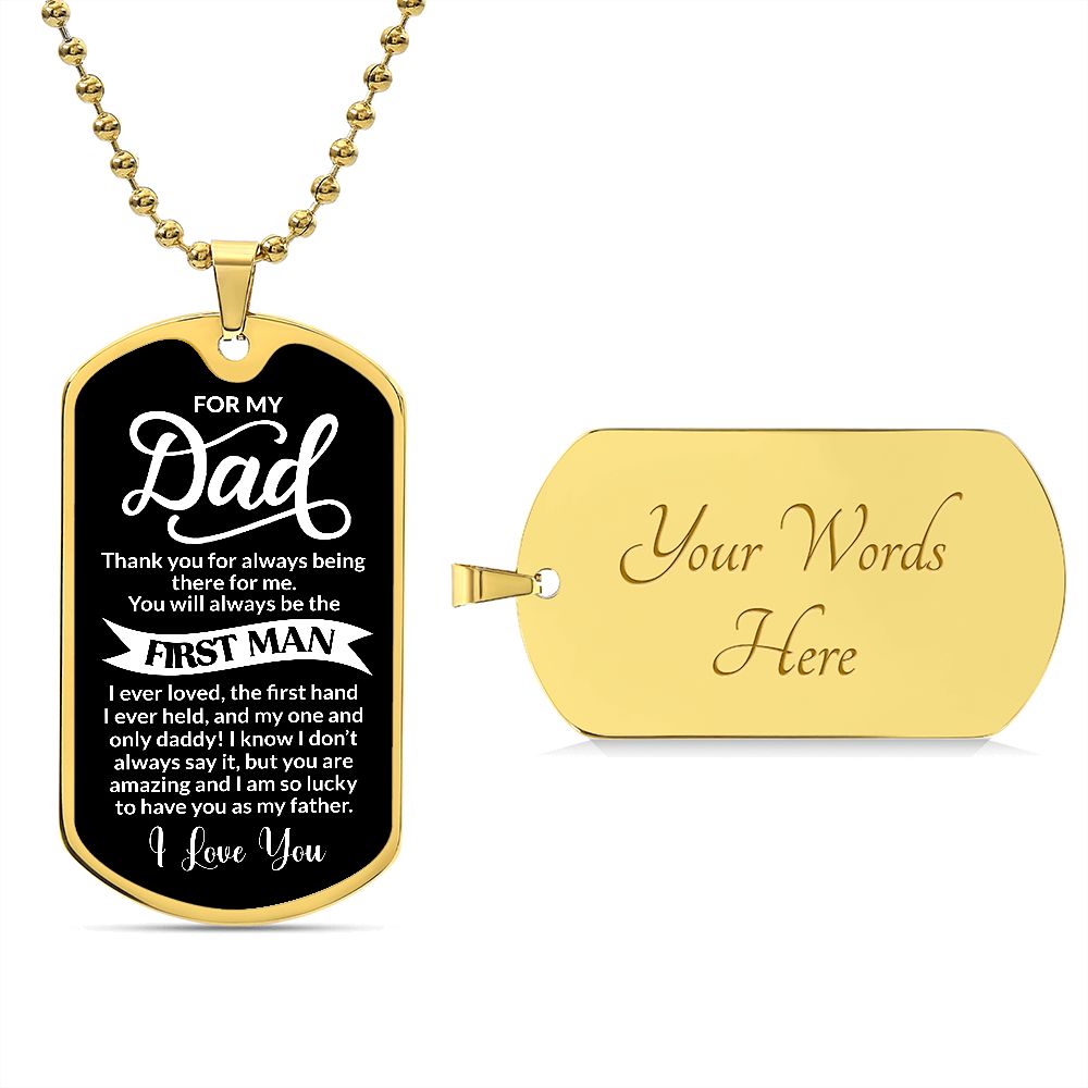 For my Dad Pendants Miliary Necklaces I Love You Engrave on the back Your words Here Gold