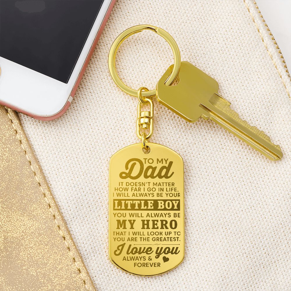 To My Dad Your Little Hero Keychain with Engraving On The Back