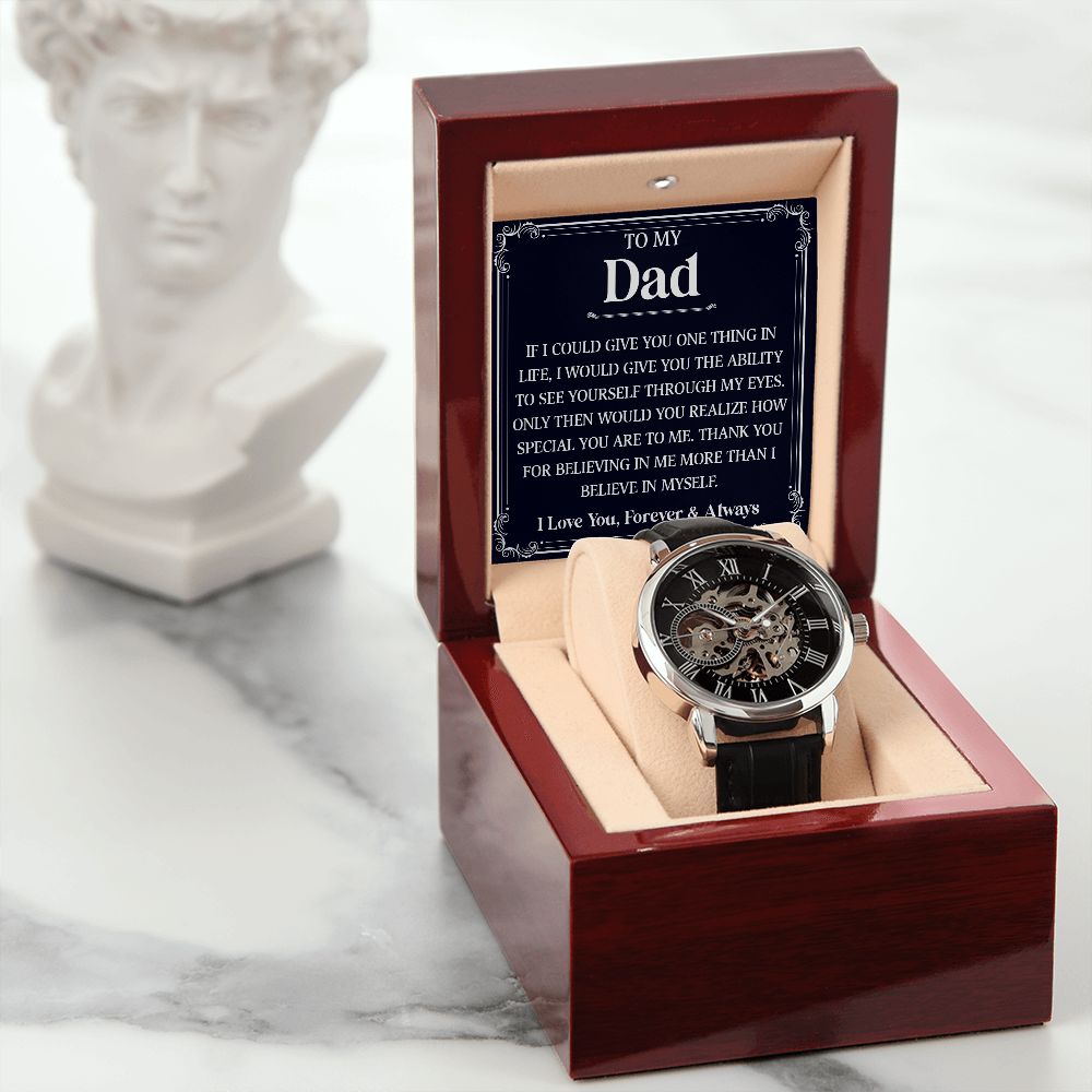 To my DAD. If I could give you one thing in life, I would give you the ability to see yourself through my eyes. Only then would you realize how special you are to me. Thank you for believing in me more than I believe in myself. I love you, Forevers & Always. Watch father's day gift or birthday present at 50% discounts from Emporium Discounts