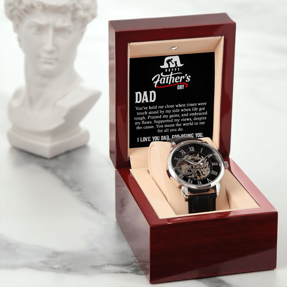 Make this Father's Day one to remember with the classic and stylish Men's Openwork Watch. With its sleek design and comfortable fit, this timeless accessory is sure to be a welcome addition to your father's wardrobe.  Surprise your dad with a gift that speaks to just how much your love and appreciate him.