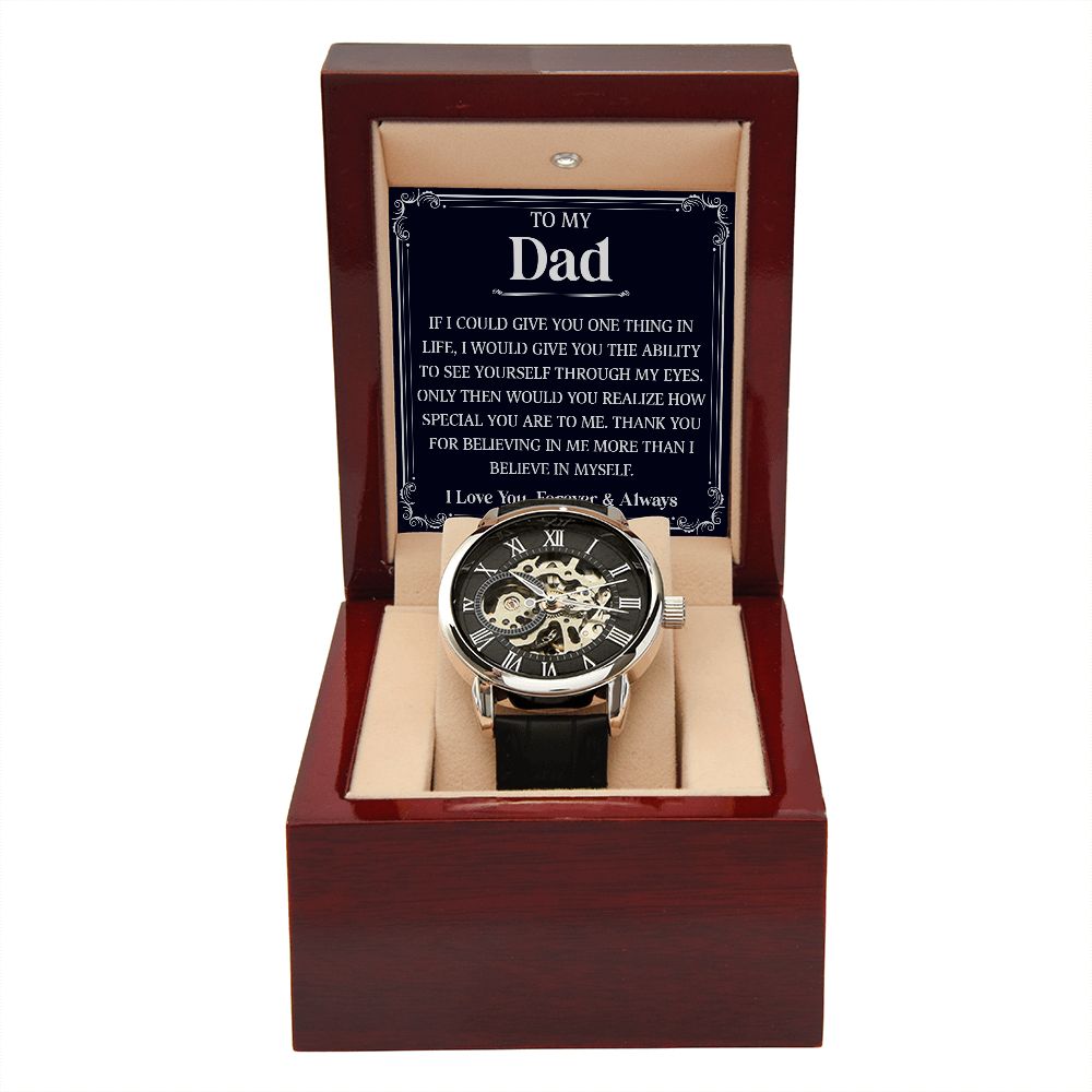 To my DAD. If I could give you one thing in life, I would give you the ability to see yourself through my eyes. Only then would you realize how special you are to me. Thank you for believing in me more than I believe in myself. I love you, Forevers & Always. Watch father's day gift or birthday present at 50% discounts from Emporium Discounts