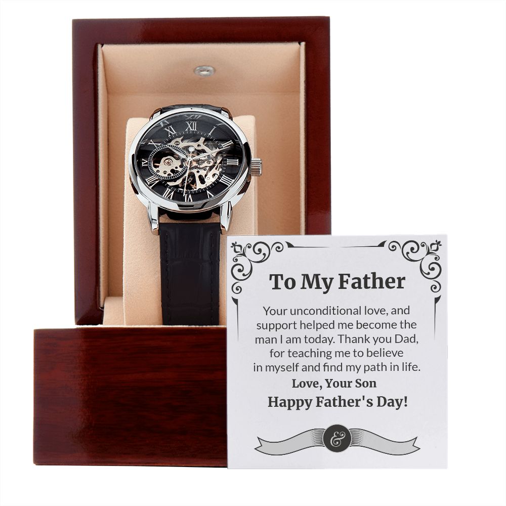 Make this Father's Day one to remember with the classic and stylish Men's Openwork Watch. With its sleek design and comfortable fit, this timeless accessory is sure to be a welcome addition to your father's wardrobe. Surprise your dad with a gift that speaks to just how much your love and appreciate him.