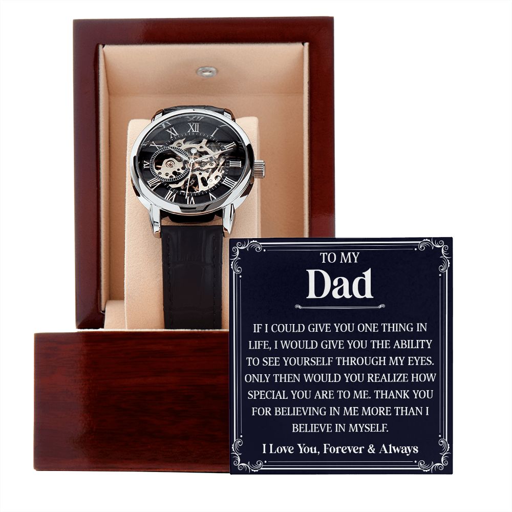 To my DAD. If I could give you one thing in life, I would give you the ability to see yourself through my eyes. Only then would you realize how special you are to me. Thank you for believing in me more than I believe in myself. I love you, Forevers & Always. Watch father's day gift or birthday present at 50% discounts from Emporium Discounts