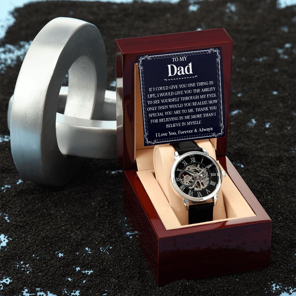 To my DAD. If I could give you one thing in life, I would give you the ability to see yourself through my eyes. Only then would you realize how special you are to me. Thank you for believing in me more than I believe in myself. I love you, Forevers & Always. Watch father's day gift or birthday present at 50% discounts from Emporium Discounts
