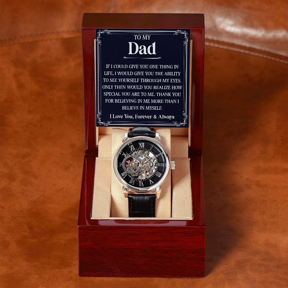 To my DAD. If I could give you one thing in life, I would give you the ability to see yourself through my eyes. Only then would you realize how special you are to me. Thank you for believing in me more than I believe in myself. I love you, Forevers & Always. Watch father's day gift or birthday present at 50% discounts from Emporium Discounts