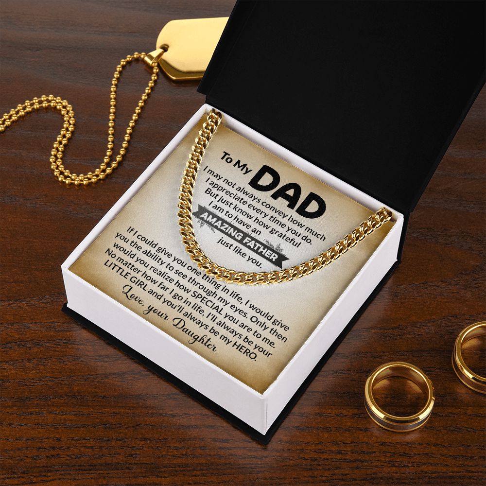 Surprise your dad this Father's Day with this chain and message- "To My Amazing Dad Love Your Daughter". The stylish design features a heartfelt message that will warm his heart. Show your dad how much you appreciate him with this thoughtful gift.