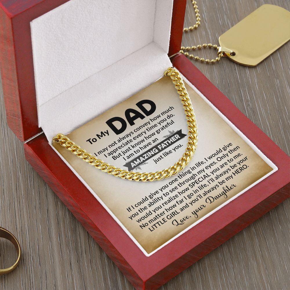 Surprise your dad this Father's Day with this chain and message- "To My Amazing Dad Love Your Daughter". The stylish design features a heartfelt message that will warm his heart. Show your dad how much you appreciate him with this thoughtful gift.