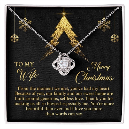 To My Wife Merry Christmas Love Knot Necklace (Yellow & White Gold)