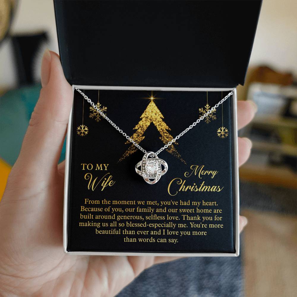 To My Wife Merry Christmas Love Knot Necklace (Yellow & White Gold)