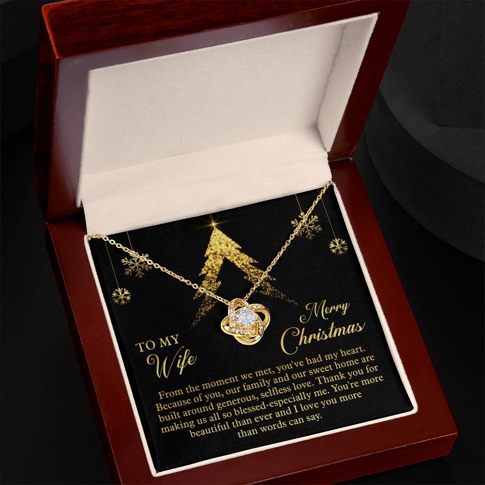 To My Wife Merry Christmas Love Knot Necklace (Yellow & White Gold)