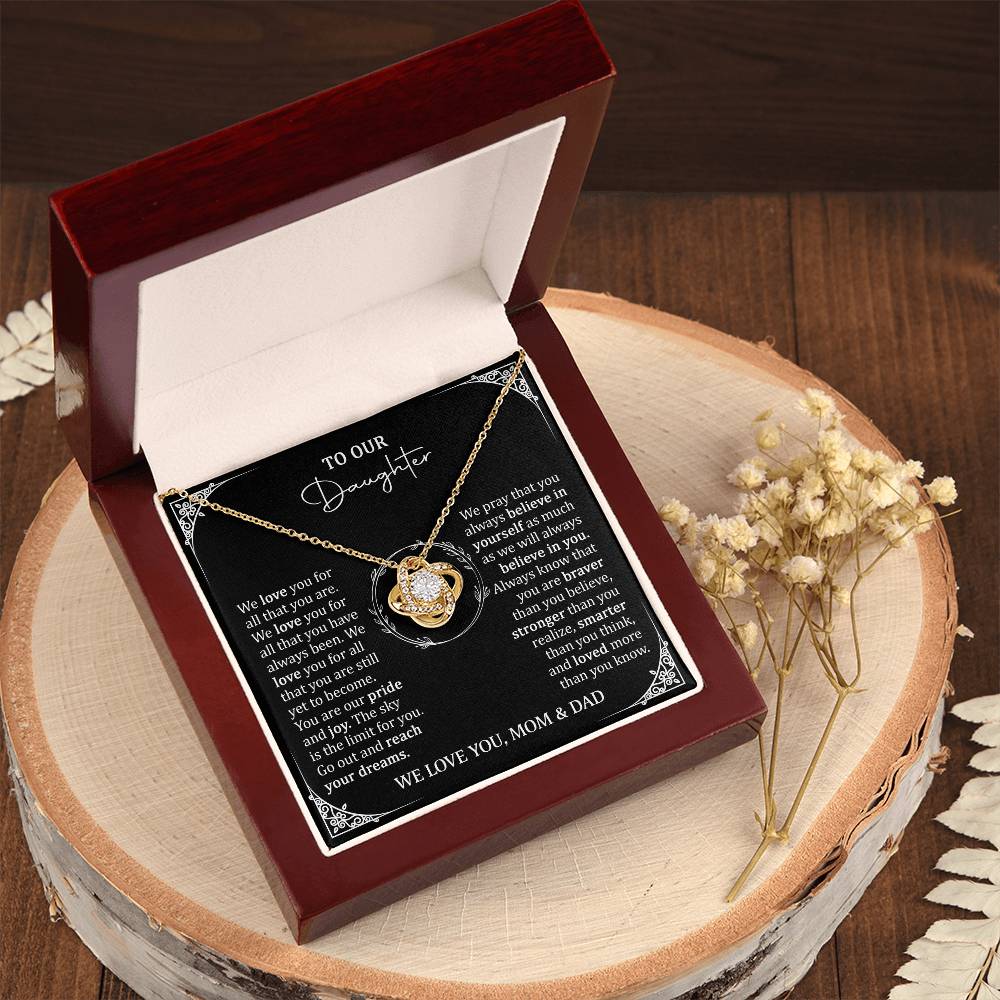 We love you, Mom & Dad Love Knot Necklace