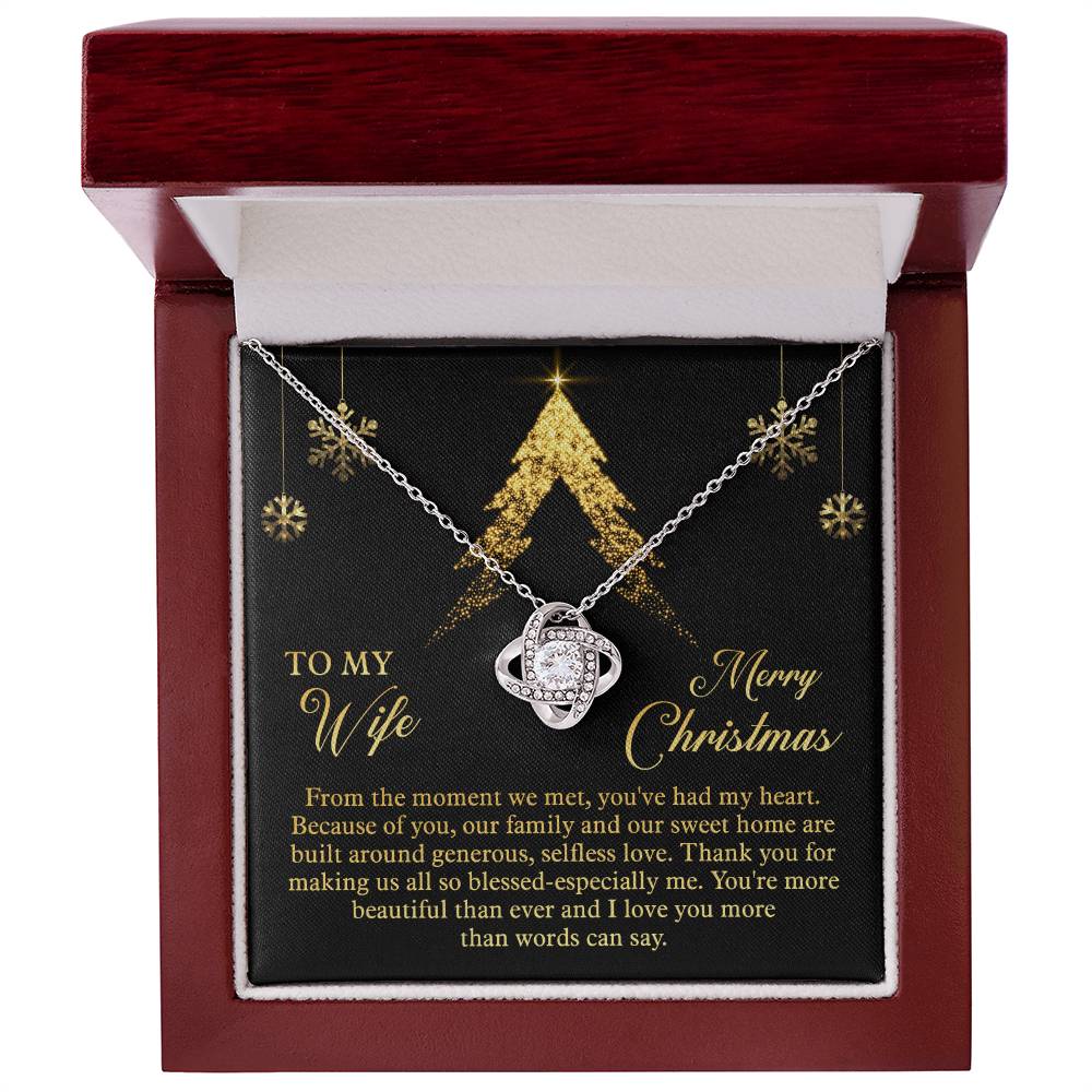 To My Wife Merry Christmas Love Knot Necklace (Yellow & White Gold)