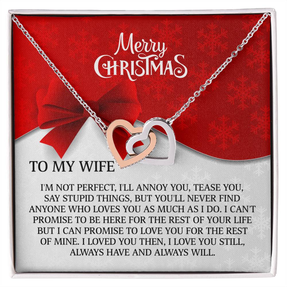 Merry Christmas To My Wife Interlocking Hearts Necklace (Yellow & White Gold)