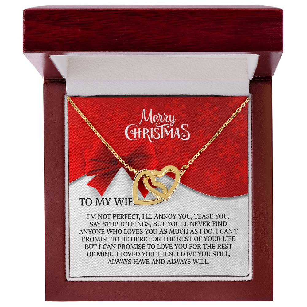 Merry Christmas To My Wife Interlocking Hearts Necklace (Yellow & White Gold)
