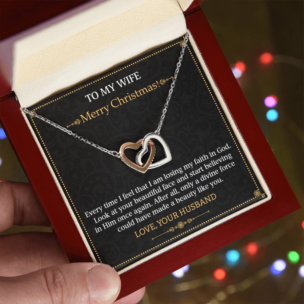 To my Wife Merry Christmas Interlocking Hearts necklace