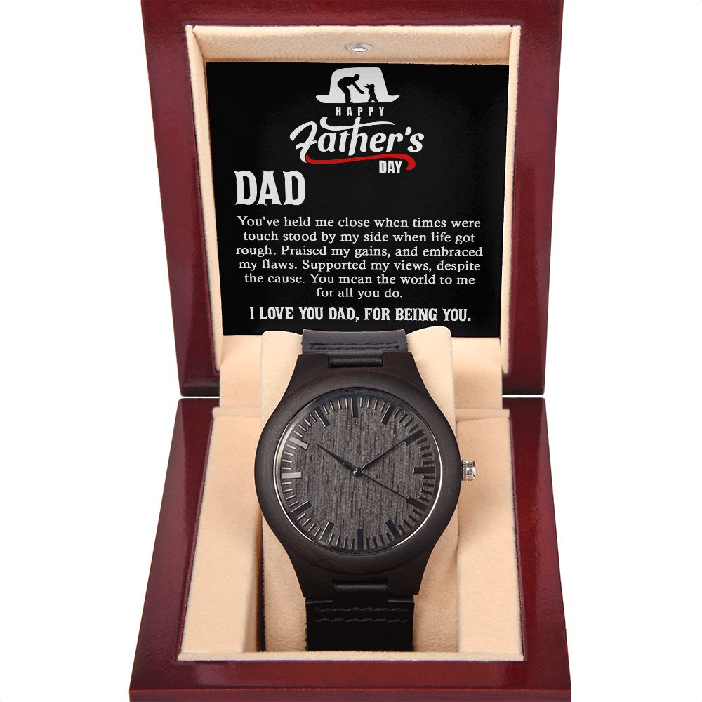 Happy Father's Day I Love You Dad, For Being You Surprise your dad with a gift that speaks to just how much your love your father and appreciate him.  This Wooden Watch is a versatile accessory that's perfect for stylish, everyday wear. Encased in rich sandalwood and paired with a genuine leather strap, this piece is as impressive as the man who wears it.