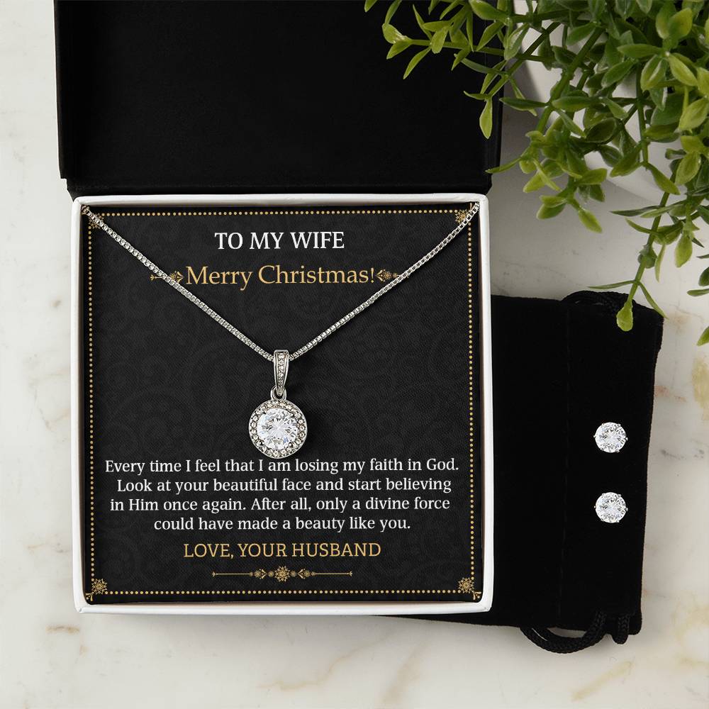 Eternal Hope Necklace and Cubic Zirconia Earring Set To my Wife Merry Christmas