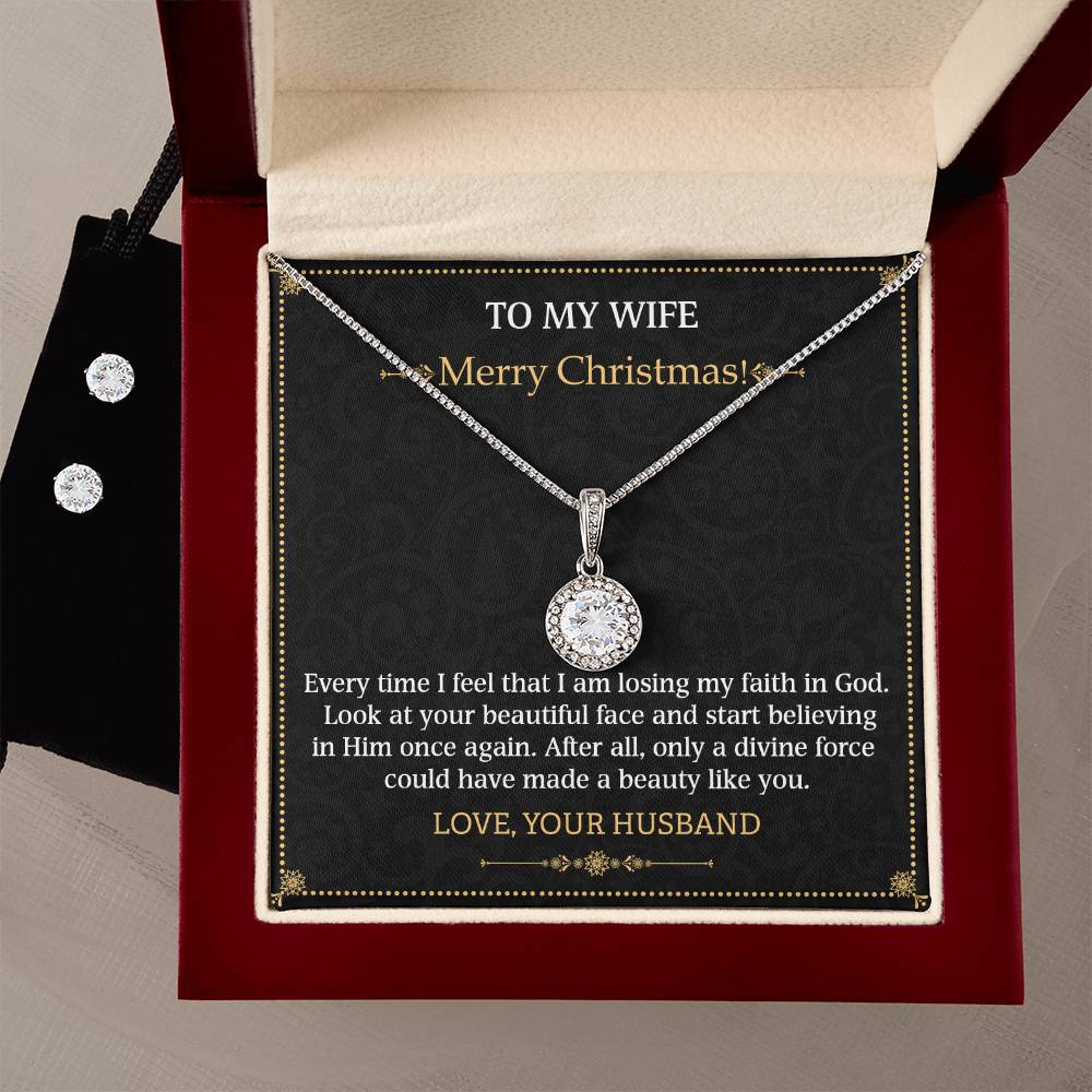 Eternal Hope Necklace and Cubic Zirconia Earring Set To my Wife Merry Christmas