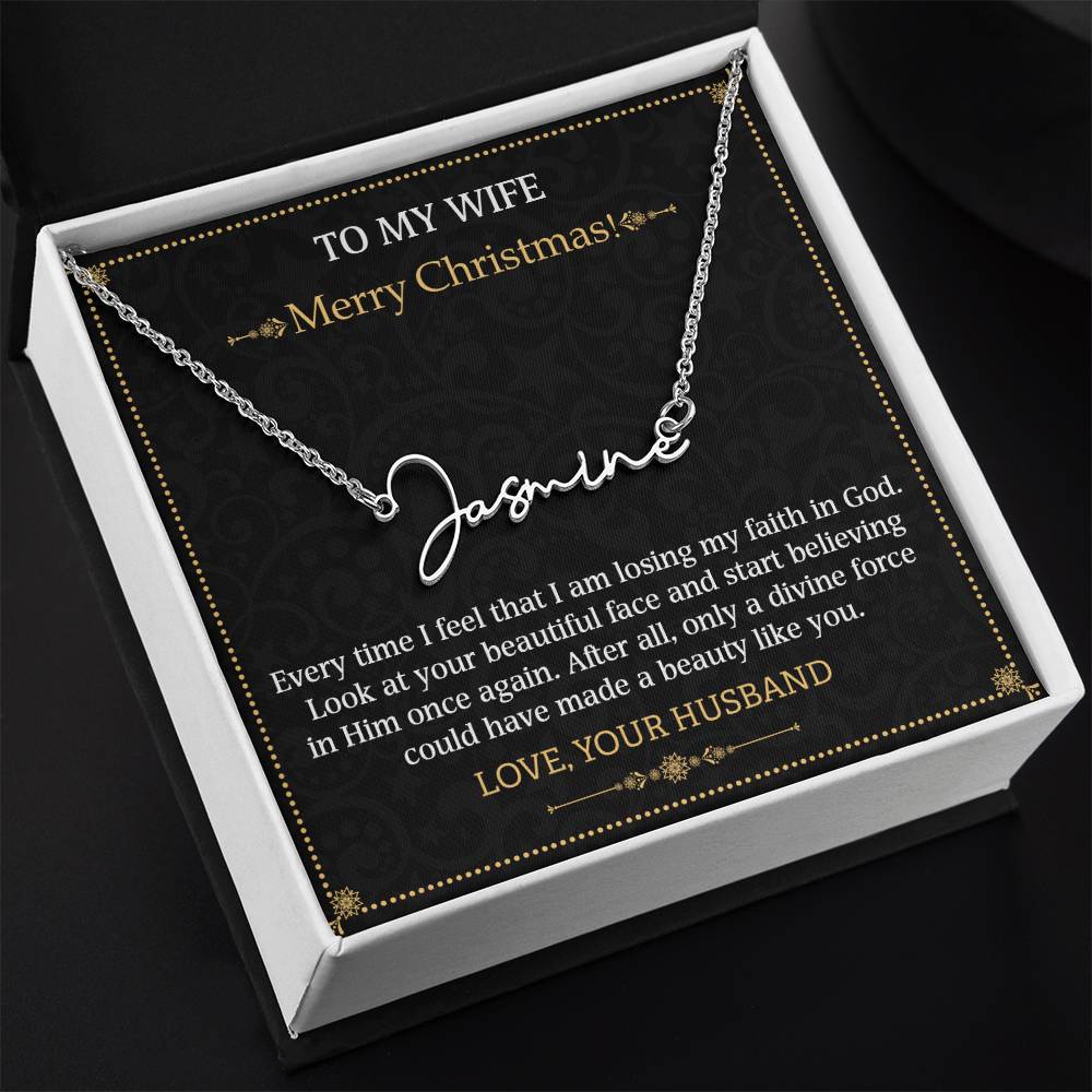 Signature Style Name Necklace To my Wife Merry Christmas